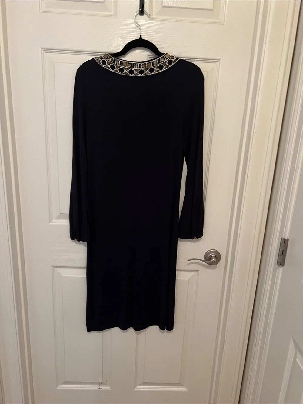 Tory Burch Navy Long-Sleeve Tunic Dress with Cream & Gold Trim
